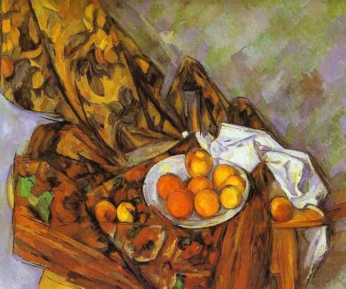 Still Life with Flowered Curtain, 1900 by Paul Cezanne